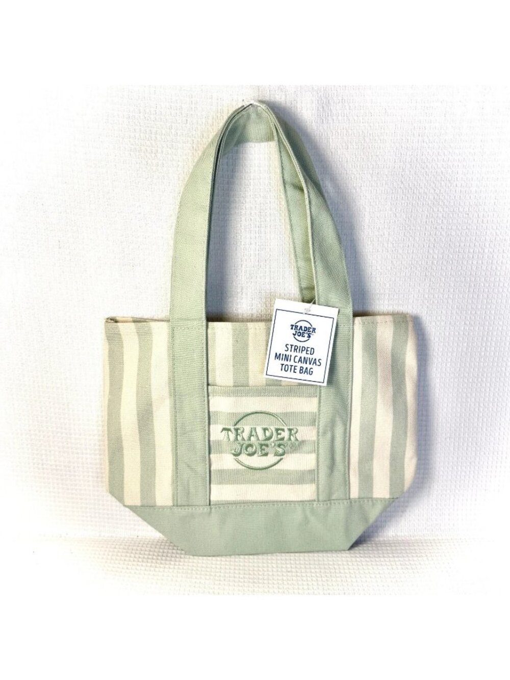 Trader Joe’s Mini Pastel Stripe Canvas Tote Bag - GREEN - Limited Edition NEW